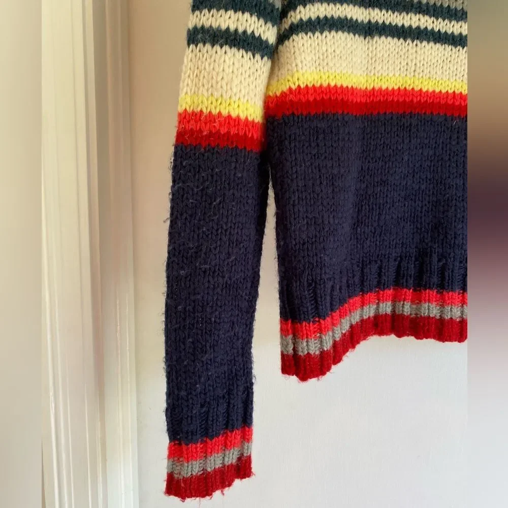 American Eagle Wool Blend Sweater Size Small Crewneck Striped Colorblock rainbow